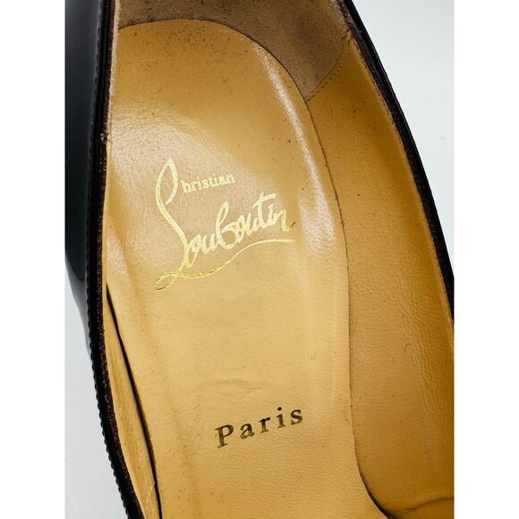 Christian Louboutin Burgundy patent Leather Peep toe Pump sz IT 38.5 - Picture 11 of 11